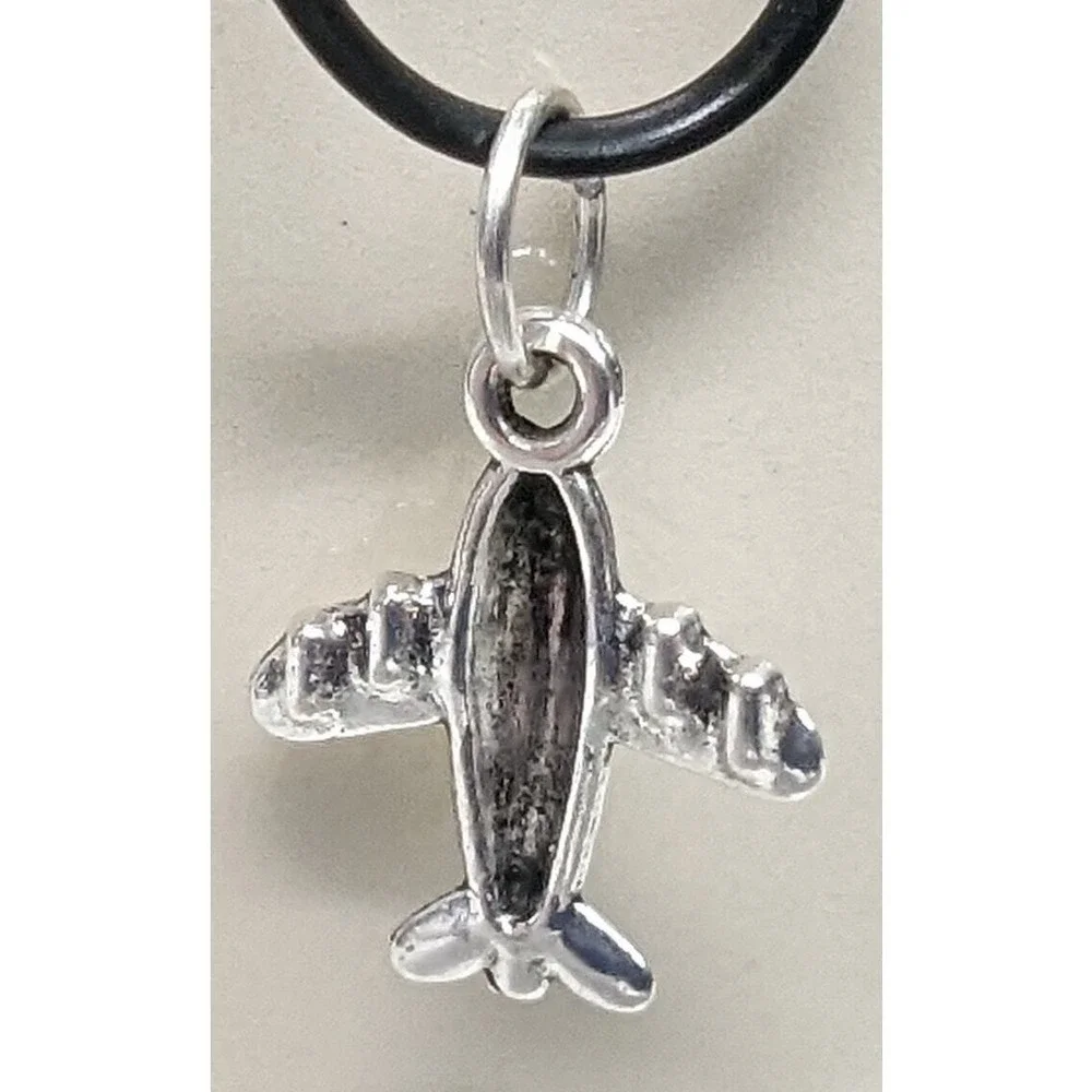 SilverTone Charm Pendant Jet Plane Airplane Airliner AirCraft Tiny Stewardess